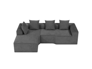 Canapé d'angle gauche modulaire 3 places compressé en velours côtelé,mousse haute densité,sans assemblage,canapé de salon,270x152x59cm,gris