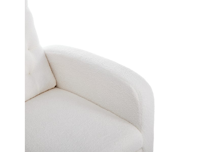 Fauteuil à bascule 65,6 x 123 x 102 cm blanc en tissu bouclé, repose-pieds réglable et poches latérales - Conforama E
