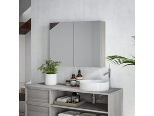 Armoire murale salle de bain avec miroir, meuble salle de bain, double portes et étagères réglables, 80x15x60cm, gris