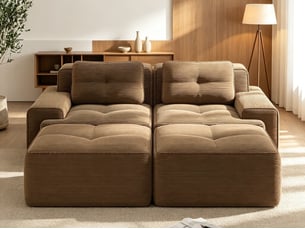 Canapé modulable en u avec poufs, toucher côtelé et confort généreux, sans montage, 69 × 204 × 177 cm, marron