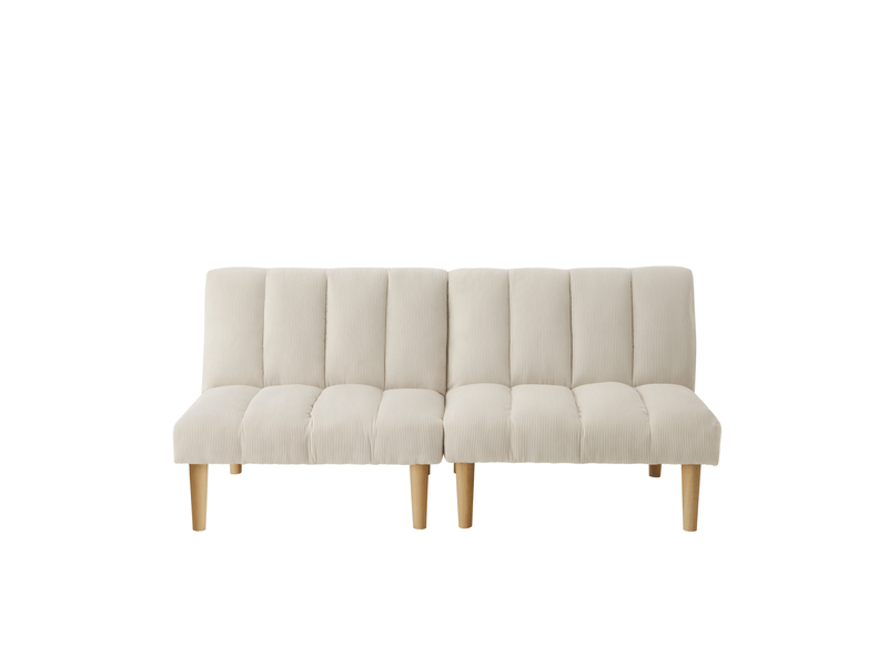  Canapé convertible 2 places 167x82x72 cm beige en velours côtelé, dossier réglable sans accoudoirs  - Conforama D