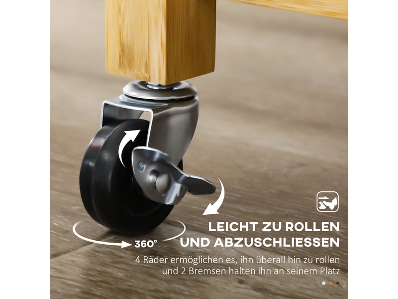  Chariot de cuisine avec 2 tiroirs, placard et roulettes - lpospi - plan en verre, bambou naturel - 84 × 36 × 85 cm  - Conforama E