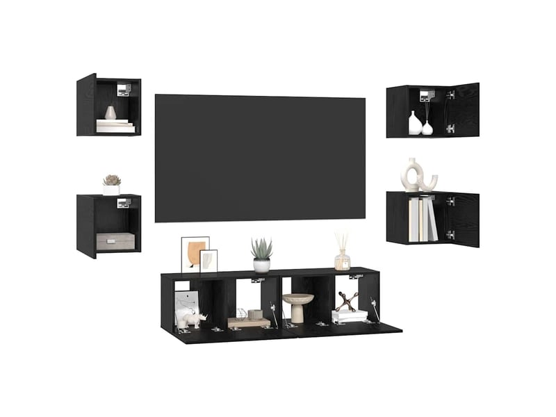 Ensemble meuble tv - banc tv - meuble de rangement 6 pcs chêne noir bois d'ingénierie  - Conforama C
