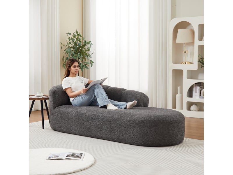  Fauteuil 1 place - 204x87x66 cm - canapé méridienne tissu chenille avec dossier vague - gris  - Conforama C