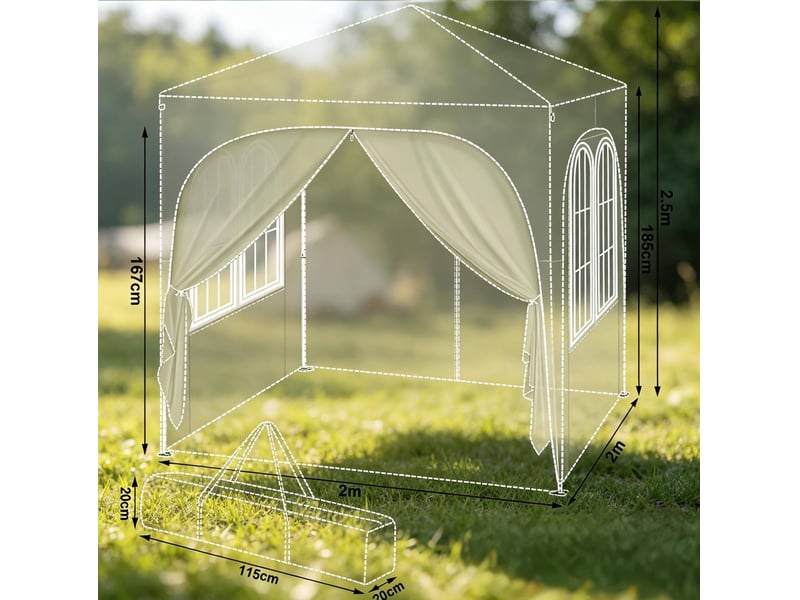 Tonnelle pliante 200 x 200 cm grise en métal et tissu oxford, 4 parois amovibles pour extérieur - Conforama C