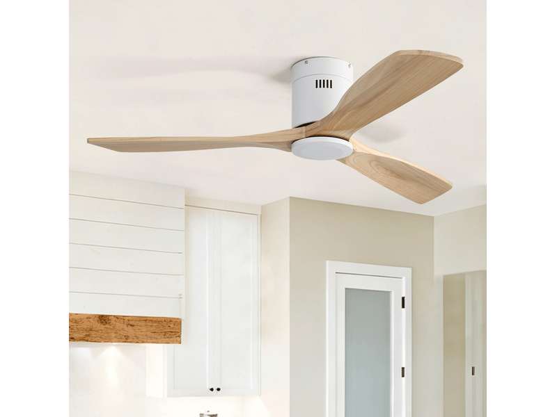  Ventilateur de plafond en métal et bois blanc, 132 cm, moteur dc, télécommande, 6 vitesses, minuterie  - Conforama E