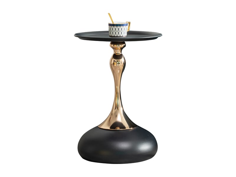  Table d'appoint ronde étroite pour petit espace et table de chevet - lpospi - plateau métal, acier carbone - noir et or  - Conforama A