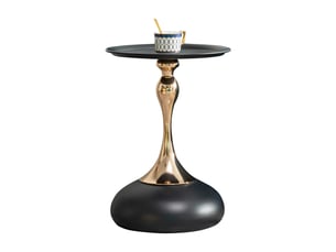 Table d'appoint ronde étroite pour petit espace et table de chevet - plateau métal, acier carbone - noir et or