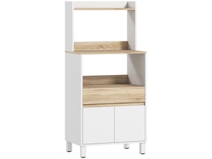 Meuble micro onde, 60 x 40 x 131 cm chêne et blanc, buffet cuisine avec placard tiroir étagère supérieur