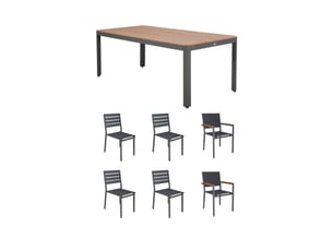 Ensemble table de jardin + 4 chaises + 2 fauteuils gris- mimizan