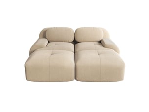 Canapé 2 places en velours côtelé beige, modulable avec méridienne, sans cadre, mousse 32d, accoudoirs ergonomiques