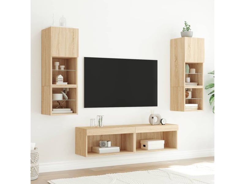 Meuble tv - unités murales tv avec led 6 pcs chêne sonoma bois d'ingénierie - Conforama C