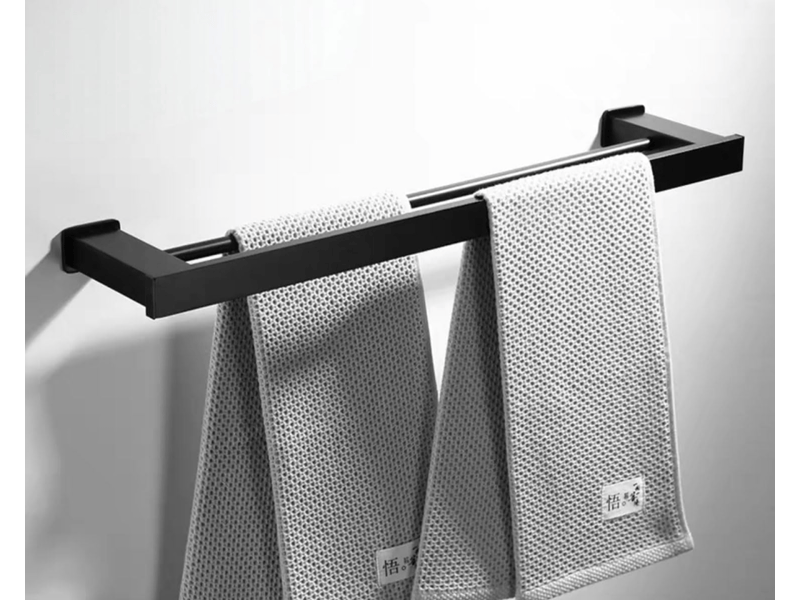  Porte-serviettes mural space square en aluminium avec double tige, noir, 40 cm (double usage, sans perçage) - noir  - Conforama C