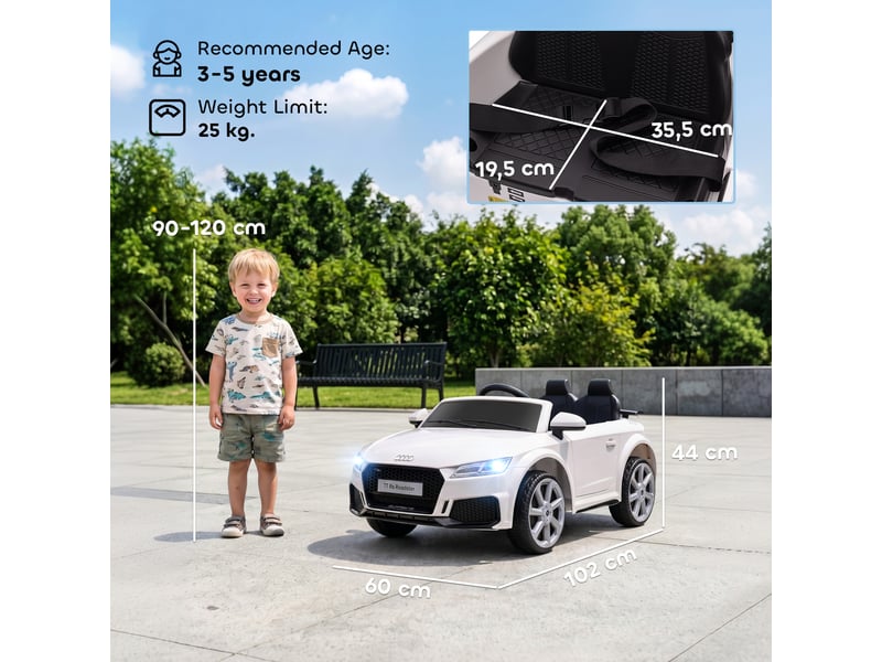  Voiture électrique pour enfants, audi tt rs roadster, 3 kmh, télécommande, led, usb, blanche  - Conforama E