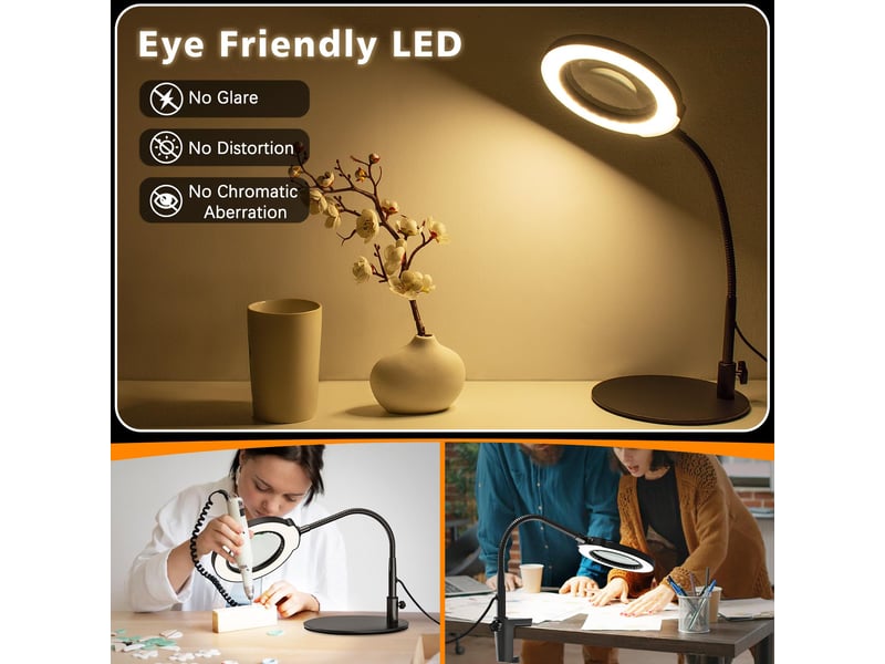 Lampe loupe led avec pied et base, grossissement 10x15x, 5 modes de couleur, intensité réglable en continu  - Conforama D