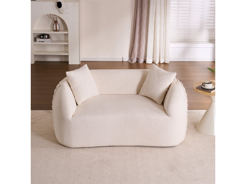  Canapé 2 places courbe 155x90x67 cm - 2 coussins et finitions lacées - chenille compressée, canapé compressé - blanc CozyNest - Conforama D