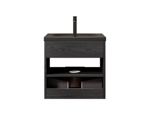 Meuble vasque suspendu de 51 cm avec vasque intégrée en céramique, tiroir et étagère, noir