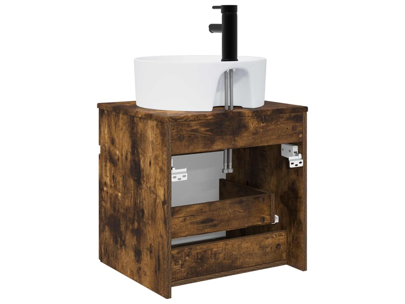 Meuble de lavabo mural, rangement salle de bain chêne fumé 49x44.5x65 cm - Conforama D