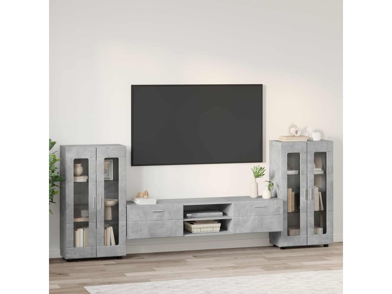  Ensemble meuble tv - banc tv - meuble de rangement florin 3 pcs gris béton bois d'ingénierie  - Conforama D