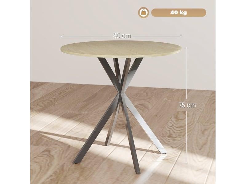  Table à manger ronde ø80 cm pour 2 personnes, pieds en acier en x, chêne clair  - Conforama C