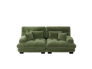 Canapé 2 places vert en chenille, canapé nuage sans ressorts avec cadre en bois massif, assise profonde et coussins pour salon