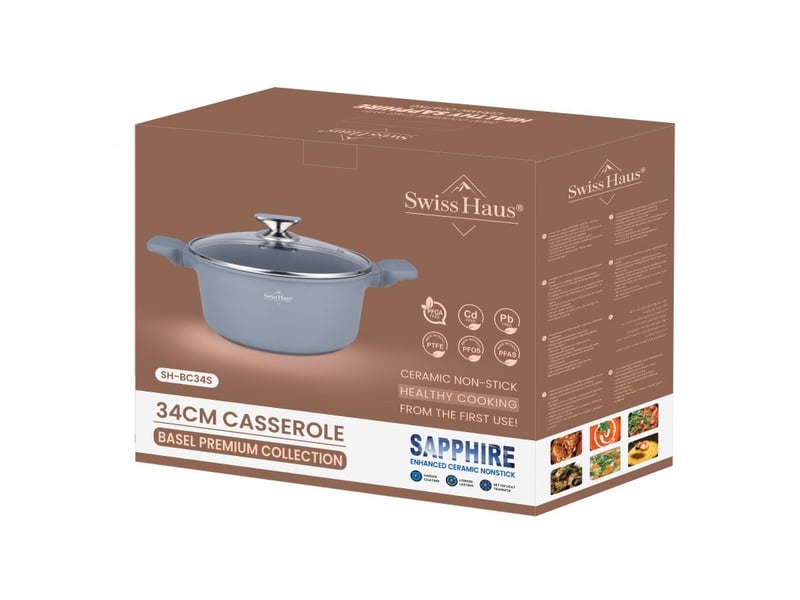  Faitout 34cm avec couvercle 10,1l tous feux dont induction gris swiss haus sh-bc34s  - Conforama B