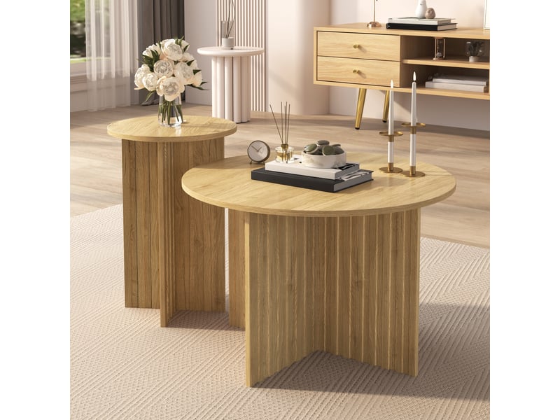  Lot de 2 tables basses rondes ø76ø40 cm, tables gigognes, style scandinave, structure mdf et panneaux pour salon - naturel  - Conforama D