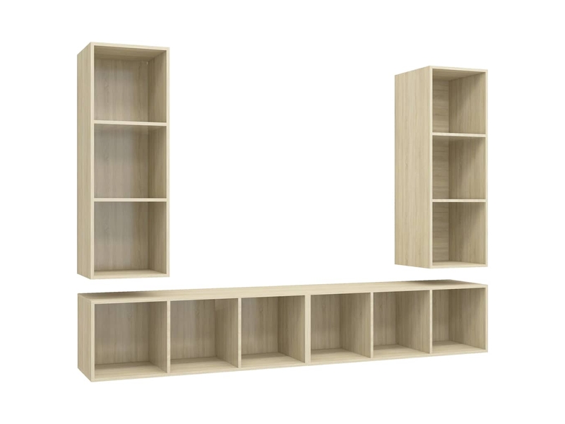  Lot de 4 meuble tv mural, meuble tv suspendu chêne sonoma bois d'ingénierie shl86110  - Conforama A