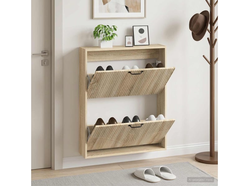  Meuble à chaussures mural, armoire à chaussures hoorn 71x17x86 cm chêne sonoma  - Conforama B