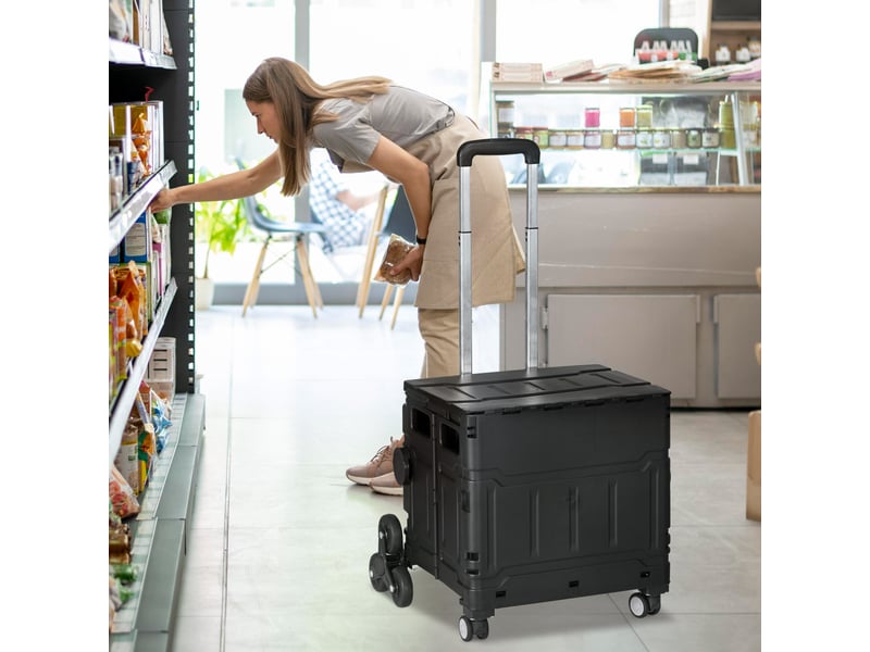  Chariot de courses - réglable en hauteur - pivotant à 360° - pliable - plastique - noir - pour cuisine 52x48x100cm - Conforama C