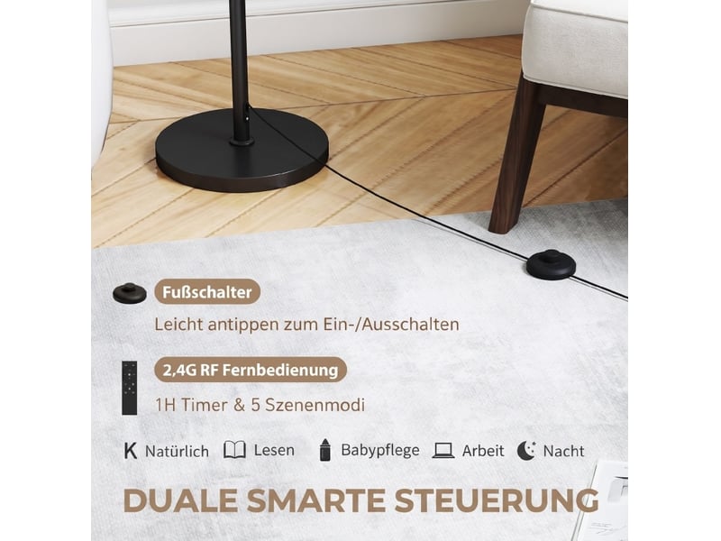  Lampadaire réglable en hauteur 40 x 40 cm – noir – télécommande, variateur et interrupteur au pied  - Conforama E