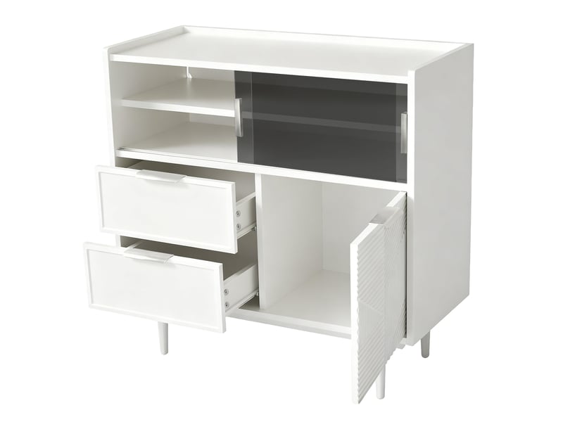  Meuble de rangement avec portes coulissantes vitrées, niches ouvertes et led réglable pour salon en mdf blanc, 80 cm  - Conforama E