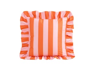 Housse de coussin carrée tendance – bordure à volants, motif rayé – design élégant et décoratif – parfait pour canapé, chambre et sofa – fermeture pratique-style 5