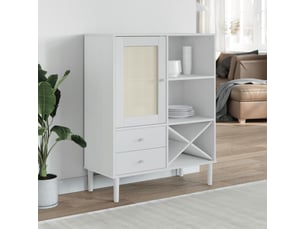 Buffet - bahut - meuble de rangement senja aspect rotin blanc 90x40x112cm bois massif de pin