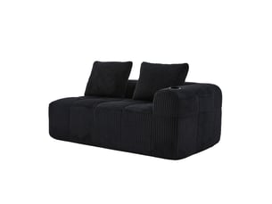 Canapé fixe 2 places en velours côtelé noir avec rangements latéraux et porte-gobelets