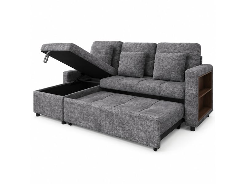 Canapé convertible modenvie 3 places avec méridienne et coffre en chenille gris 201,3 x 126,1 x 86,1 cm  - Conforama A