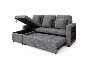 Canapé d'angle gauche convertible <strong>MODENVIE</strong> <strong></strong> 3 places Tissu gris avec coffre de rangement