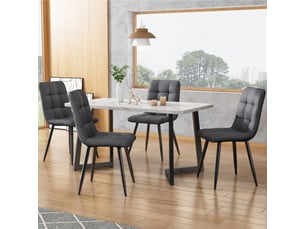 [déstockage] lot de 4 chaises salle à manger gris foncé assise lin structure métal design moderne
