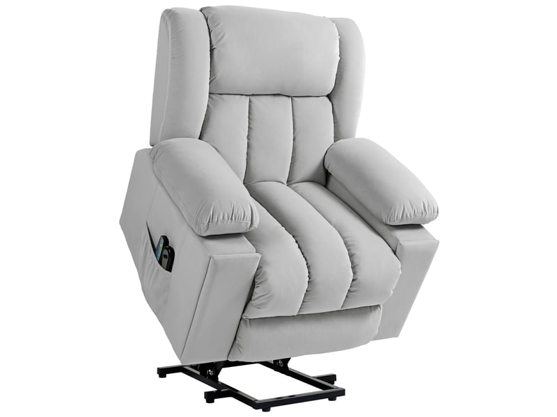 Fauteuil releveur électrique, massage chauffant, fauteuil en velours gris clair inclinable à 135° pour salon - Conforama A