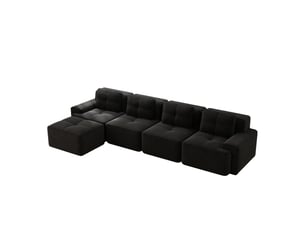 Canapé d'angle convertible 4 places en velours côtelé noir, 382 x 177 x 69 cm, sans armature, sans montage, livré compressé, pour le salon, mousse 32d