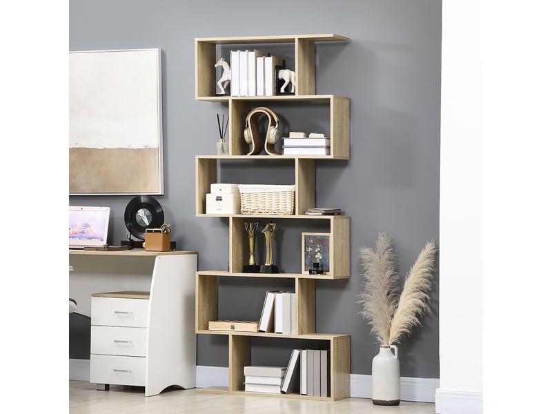  Bibliothèque moderne à 6 étagères pour salle à manger, salon ou bureau, 80 x 23 x 192 cm, chêne  - Conforama D