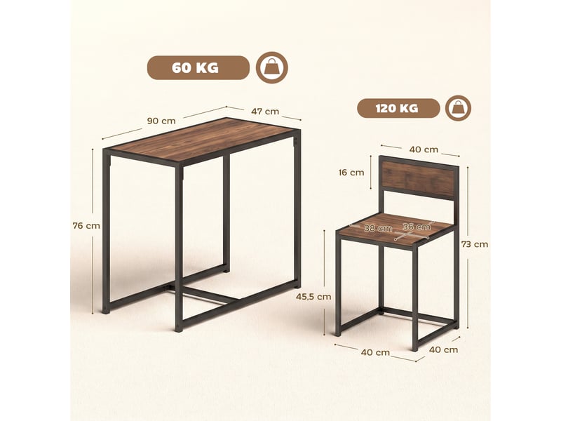  Ensemble table haute 3 pièces, comprenant 2 chaises et 1 table haute (90 cm x 47 cm x 76 cm), marron et noir.  - Conforama E