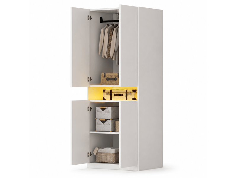  Armoire avec led blanche 70 x 55 x 180 cm en mdf, avec penderie et rangement pour une chambre organisée  - Conforama A