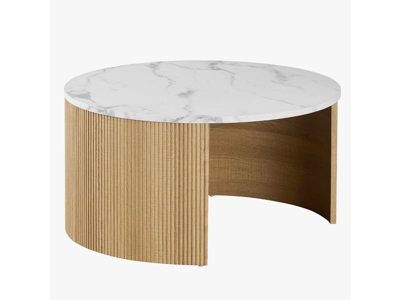  Lot de 2 tables basses rondes gigognes couleur marbre et bois  - Conforama E
