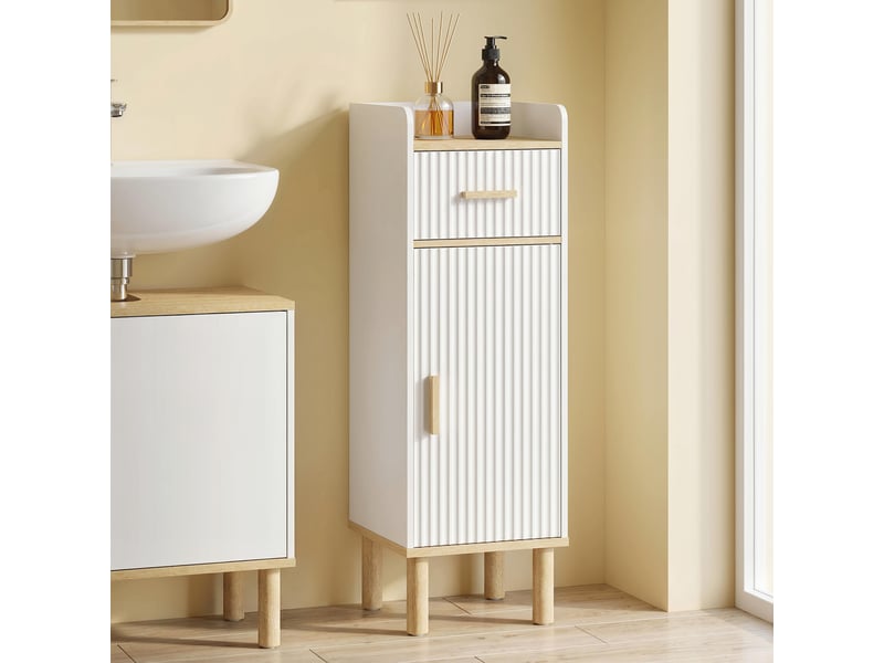  Meuble de salle de bain étroit avec étagère réglable, blanc  - Conforama C