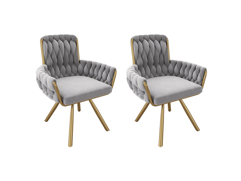  Lot de 2 chaises de salle à manger pivotantes,avec accoudoirs,velours,gris  - Conforama A