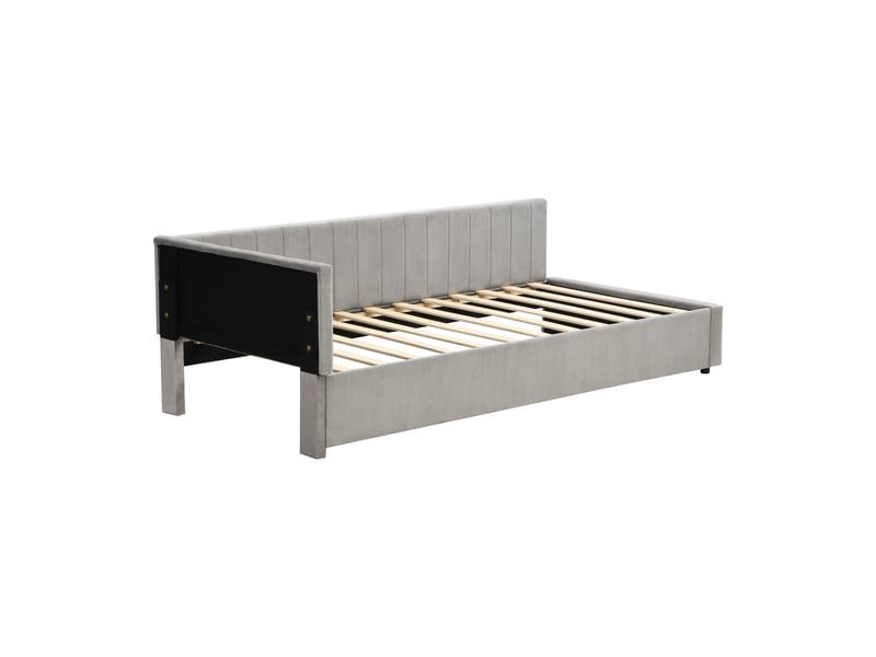  Lit banquette 90x200 cm multifonction en velours gris, rembourré avec sommier à lattes  - Conforama E