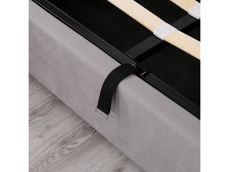  Lit double velours gris 140x190 avec tête de lit en forme d'oreille, lit coffre avec espace de rangement hydraulique et sommier.  - Conforama R