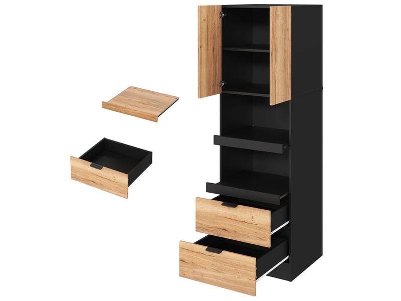  Armoire de cuisine 59,5 x 45 x 200 cm noire en mdf, 2 portes, 2 tiroirs et niches pour appareils  - Conforama D