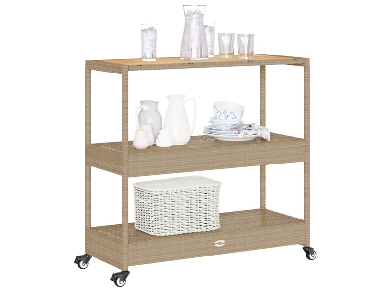  Chariot de service, chariot de bar 3 niveaux beige rotin et bois d'acacia massif  - Conforama D